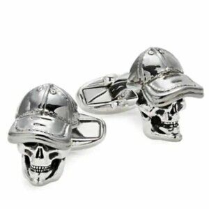 Paul Smith Skull Cufflinks Mens Silver T-Bar Engraved Logo w/ Gift Box